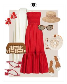 Long Summer Dresses For Wedding Guest, Sunglasses Circle, J Cathell, Zara Looks, Chic Dress Classy, Circle Bag, White Shoe, Maxi Dress Outfit, Red Dress Maxi