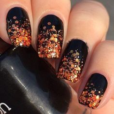 Cute Nail Colors, Fall Nail Art Designs, October Nails, Fall Acrylic Nails, Halloween Nail Designs, Fall Nail Art, Sparkly Nails, Fancy Nails, Nail Arts