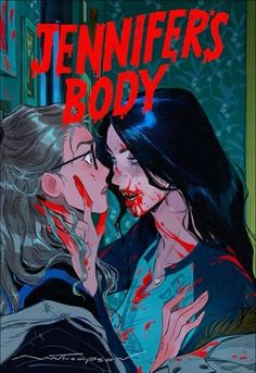 an image of two people kissing in front of a poster that says,'jennyie's body '