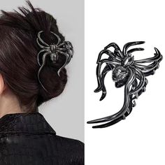 PRICES MAY VARY. 🕷️Halloween Metal Black Hair Clips: 1Pcs metal black spider hair claw clips for women in the package, you can choose it from different style, sufficient to meet your different needs for daily use and meet different clothing combinations. 🕸️Fashion & Durable: These metal black Halloween hair clips consist of quality alloy material, durable and not easy to break, with exquisite appearance and attractive colors, they can be applied repeatedly, comfortable and beautiful to wear, w Halloween Claw Clips, Black Claw Clip, Spider Hair, Accessories For Hair, Black Claws, Halloween Hair Clips, Black Hair Clips, Halloween Accessories Hair, Gothic Hairstyles