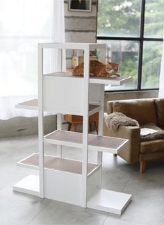 bookshelf cat tower furniture in white Modern Cat Tower, Tree Bed, Tree Bookshelf, Carpet Cover, Furniture Bookshelves