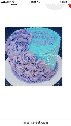 a blue and purple birthday cake with roses on the top is featured in pinterest com