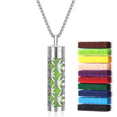 a necklace that is next to some colorful items