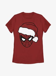 100% CottonWash cold; dry lowImportedListed in women's sizes Spider Man Christmas, Ant Man Avengers, Marvel Christmas, Christmas Spider, Santa Claus Hat, Red Suit, Big Face, Girls T Shirt, Graphic Top