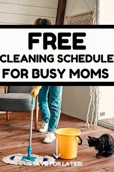 a woman is cleaning the floor with a mop