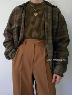 Cardigan Outfit Vintage, Skandinavian Fashion, Brown Pants, Swaggy Outfits