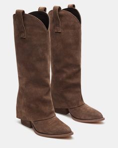 Western Boots Outfit, Knee High Western Boots, Festival Fits, Festival Boots, Steve Madden Store, Slouchy Style, Statement Shoe, Western Boots Women, Suede Boots Knee High