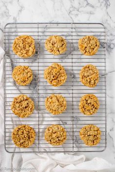 freshly baked oatmeal cookies cooling on a wire rack