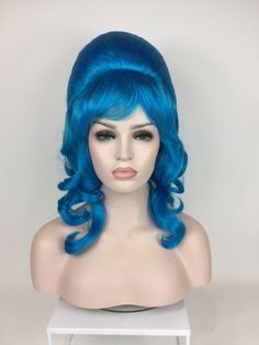 "Welcome to Funtasy Wigs - Premium quality theatrical Halloween costume / cosplay wigs Great looking \"1960's Curly Beehive - FEMBOT\" character theatrical Halloween costume wig for teens and adults. Production Type: Custom Design Color: Blue Material: Deluxe Synthetic Wig Fiber Cap Size: 21.5\" One Size Fits Most Comfort Stretch Cap Condition: NEW Ready to Wear: Yes, no styling needed USA Based Seller *Please note that actual colors may vary depending on the resolution of your computer monitor. Character Costume, Wig Ideas, Anime Wigs, Barbie Dress Fashion, Blue Wig, Halloween Wigs, Anime Cosplay Costumes, Human Wigs, Hair Coloring