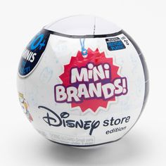 a white ball with the words'mini brands'written on it, sitting in front of a white background