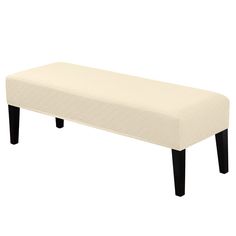 a white bench with black legs on a white background