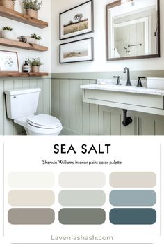 the bathroom is painted in sea salt