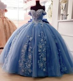 Beaded Princess Quinceanera Dresses with Big Bow Sweet 15 16 Ball Gown Ball Gown Quinceanera Dresses, Off Shoulder Ball Gown, Sweet 15 Dresses, Quinceñera Dresses, Quinceanera Dresses Blue, Pretty Quinceanera Dresses, Blue Ball Gowns, Quince Dress, A Line Evening Dress