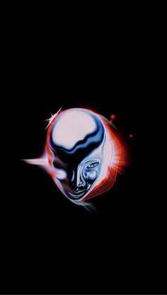 a black background with a white and red object in the foreground that appears to be an alien head