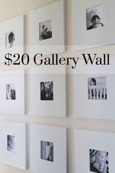 the $ 20 gallery wall is filled with black and white photos