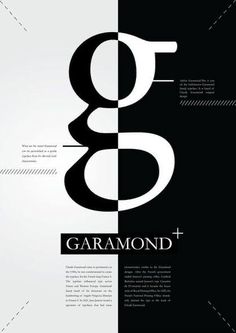 an abstract black and white poster with the word garamond on it's side