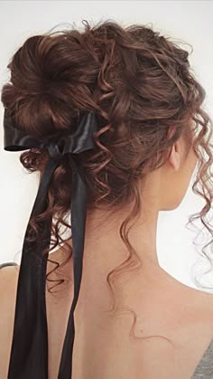 Curly Bun, Ribbon Hairstyle, Hair Reference, Aesthetic Hair, Hair Dos, Hairstyle Ideas, Prom Hair, Pretty Hairstyles, Hair Looks