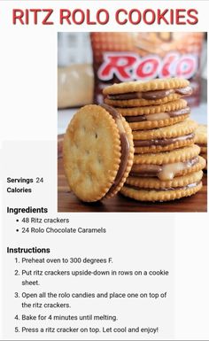 the recipe for ritz rolo cookies is shown