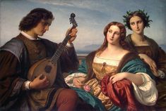 a painting of two women playing the lute by an unknown man with a guitar