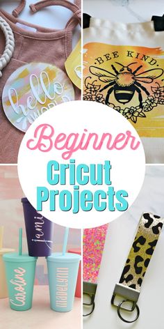 several different images with the words beginer cricut projects on them and pictures of items