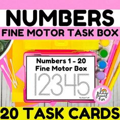 the numbers 1 - 20 fine motor task box is shown