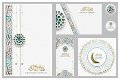 a set of greeting cards and envelopes with arabic ornaments