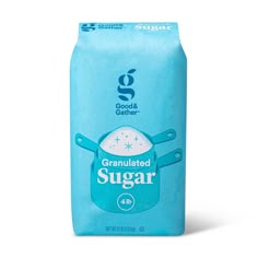 a bag of granulated sugar on a white background