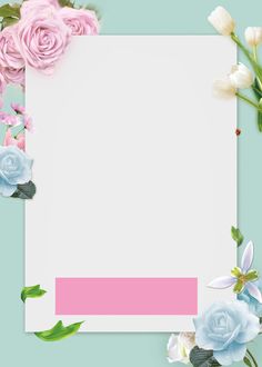 an empty paper surrounded by pink and blue flowers