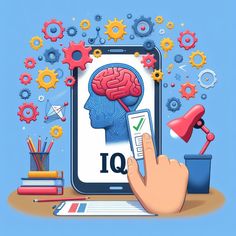 a hand holding a smart phone next to a tablet with a drawing of a human head on it