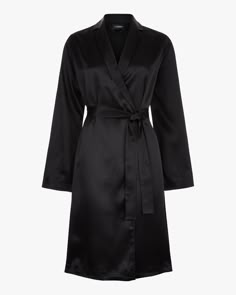 Lounge in luxe style with this silk robe boasting a soft collar belted waist side pockets and subtle topstitching for a finished lustrous look. 100% silk Fabric: made in Italy Professionally clean Made in China | Women's La Perla Silk RobeNero Small Black Silk Robe, Belted Robe, Satin Shorts, Silk Robe, Silk Shorts, Silk Pajamas, Designer Lingerie, Luxury Lingerie, Black Silk