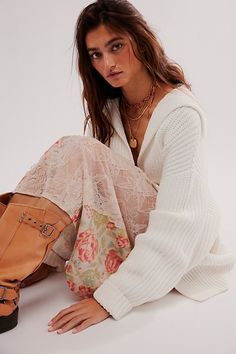 Your new go-to cardigan featured in a forever classic knit fabrication and longline, button-front silhouette with exaggerated collar detail for an added special touch. * Slouchy silhouette * Dropped shoulders * Side pockets * Exaggerated sleeves | Swim Too Deep Cardi by Free People in White, Size: M Free People Swim, Exaggerated Collar, Free People Cardigan, Exaggerated Sleeves, Free People Clothing, Long A Line, Boho Outfits, Free People, Swimming