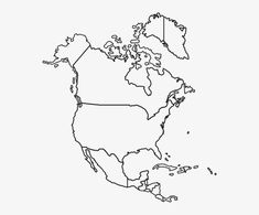 an outline map of the united states and canada, outlined in black on a white background