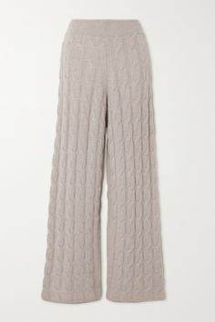 Over a century of expertise informs Le Kasha's cashmere designs. These 'Trevise' pants are knitted from organic cashmere yarns, produced by Mongolian farmers using ecological techniques to preserve the natural grasslands. Patterned with oversized cables, they have a comfortable ribbed waistband and fall to relaxed wide legs. Knitted Pants, Autumn Knitwear, Cashmere Pants, Cashmere Yarn, Chunky Wool, Cotton Cardigan, Wide Legs, Knit Pants, Bottoms Pants