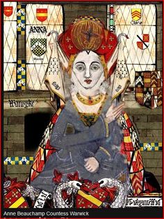 a painting of a woman sitting on top of a red and yellow chair in front of a stained glass window