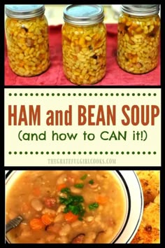 ham and bean soup in jars with the title above it