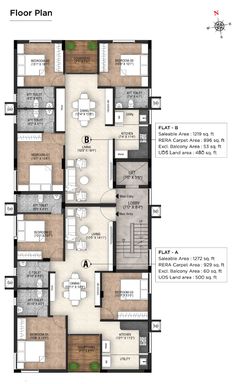 the floor plan for an apartment building with three floors and two balconies on each level