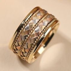 two tone gold wedding bands with braiding