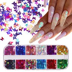 Nail Sequins 3D Laser Holographic Nail Art Flakes Glitter Foil Butterfly DIY Art Nail Sequins, Glitter Manicure, Butterfly Nail Art, Manicure Diy, Sequin Decor, Butterfly Nail