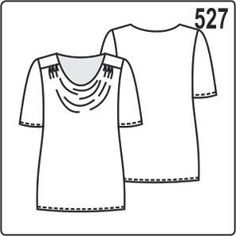 the front and back view of a women's top with three different necklines