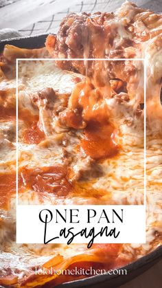 one pan lasagna with meat and cheese on it