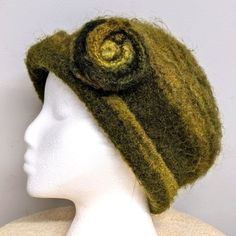 What A Beautiful Hat, Stunning Shades Of Olive Green The Flower On The Side Can Be Removed If You Don't Want It On The Hat. It Is Pined On The Hat. Hat Measures 8" Across And The Depth From The Top Of The Crown To The Rim Is 6" Excellent Condition Never Worn Shades Of Olive Green, Felt Hats, Felt Wool, Cover Ideas, Beautiful Hats, Felt Hat, Wool Hat, Head Covering, Handmade Artisan