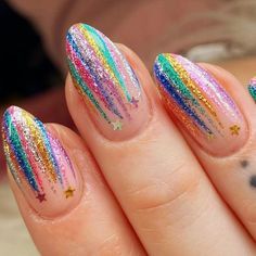 Eras Tour Inspired Nails, Rainbow Nails Short, Cute Rainbow Nails, New Years Nails Ideas, Eras Nails, Taylor Swift Nails, Neat Nails, Foundation Swatches, Food Nails