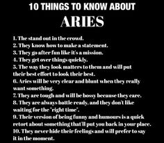 the ten things to know about aries in black and white text on a black background