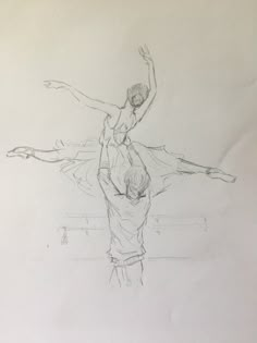 a pencil drawing of a woman dancing with her arms in the air and hands behind her back