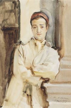 a watercolor painting of a man with his arms crossed