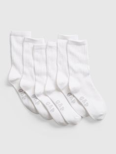 These socks are made with 13% recycled polyester.  Less waste in the world.  More great clothes for you.  Ribbed top. White Crew Socks, Lost Socks, Gap Logo, Khaki Chino Pants, Boys Socks, Carters Baby Boys, Striped Socks, Gap Kids