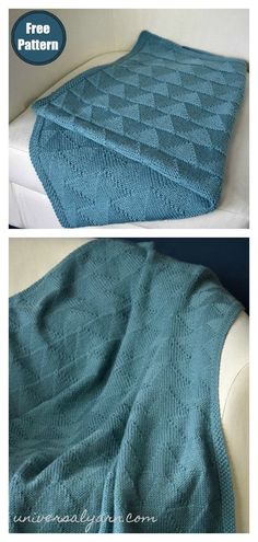 two pictures show the same blanket as it is folded up on a couch, and one shows