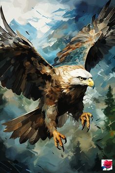 an eagle is flying in the air with its wings spread out and it's talon extended