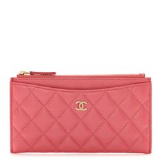 This is an authentic CHANEL Iridescent Caviar Quilted Classic Zip Pouch in Rose Pink. This chic wallet is crafted of diamond quilted caviarleather in iridescent pink. This pouch features a light gold and white Chanel CC logo, an exterior pocket with card slots, and a top zipper that opens to a light pink fabric interior. Elegant Quilted Pink Bag, Luxury Pink Pouch Wallet, Elegant Quilted Wallet For Formal Occasions, Elegant Quilted Wallets For Formal Occasions, Elegant Pink Pouch Wallet, Pink Pouch Wallet For Evening, Light Pink Fabric, Cc Logo, Diamond Quilt