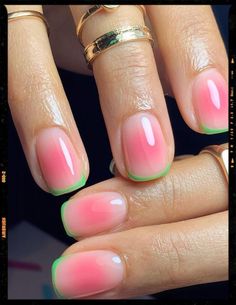 Fun Chrome Nails Summer, Watermelon Nail Designs, Watermelon Nail Art, Sugar Nails, Watermelon Nails, Nagellack Trends, Blush Nails, Hot Nails, Dipped Nails